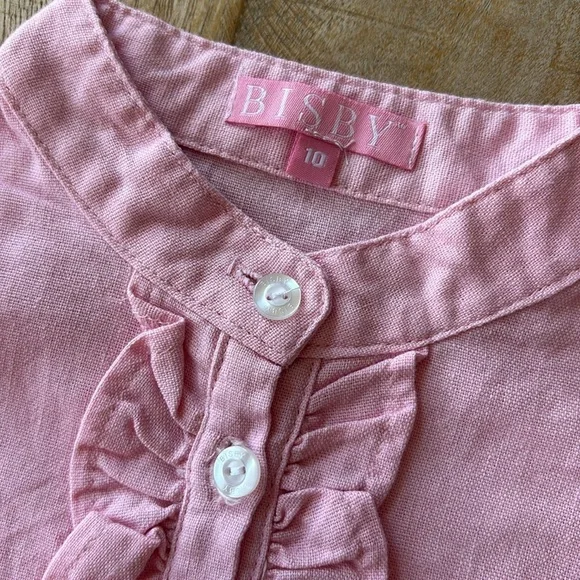Bisby Pink Linen Ruffle Top size 10 - Picture 2 of 4